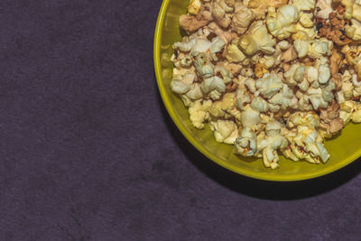 High angle view of food in bowl on table