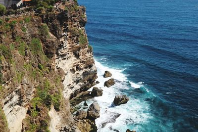 High angle view of rocks on beach