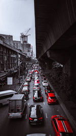 High angle view of traffic on road in city