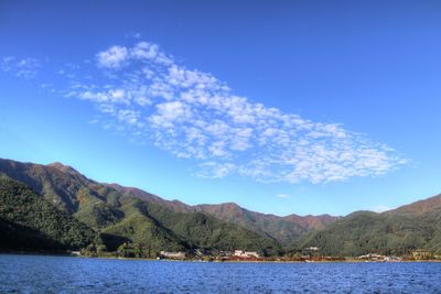 Scenic view of sea against blue sky