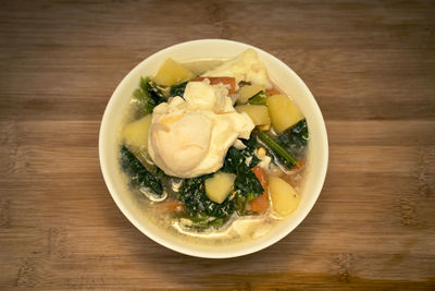 High angle view of food in bowl on table