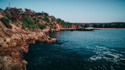 Scenic view of sea against clear sky