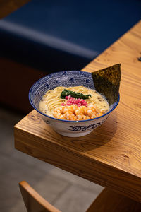 Close-up of food in plate on table