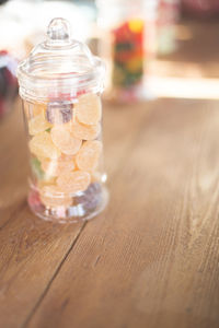 Close-up of ice cream in jar on table
