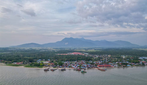 High angle view of townscape against sky