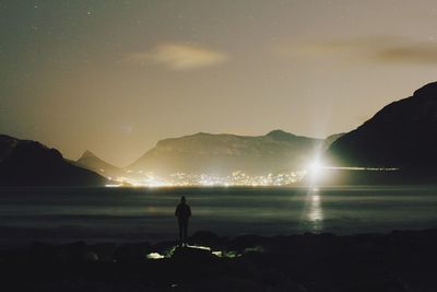 Scenic view of mountains at night