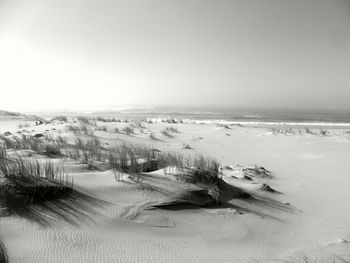 Aerial view of beach against clear sky