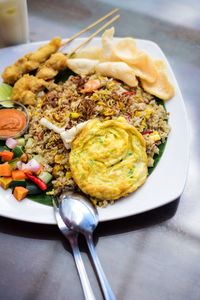 Close-up of meal served in plate