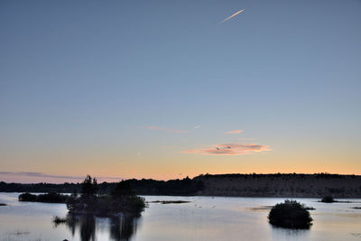 Scenic view of lake against sky during sunset