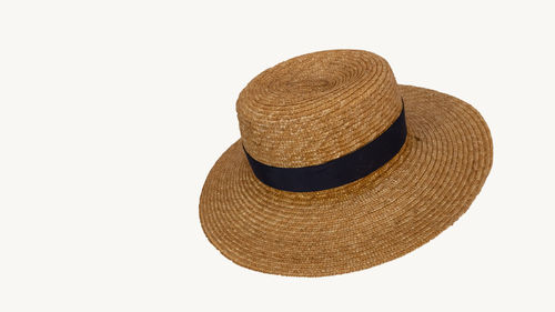 High angle view of hat on white background