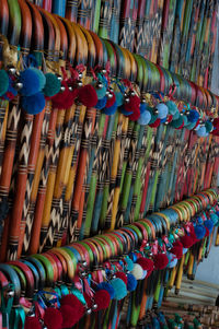 Low angle view of decorations hanging in market