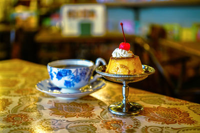 Close-up of dessert on table
