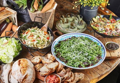 High angle view of food on table