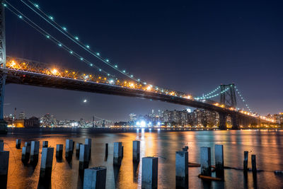 View of suspension bridge at night