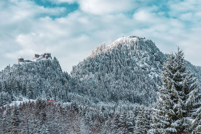 View of the medieval castle ruin ehrenberg in austria. winter landscape.