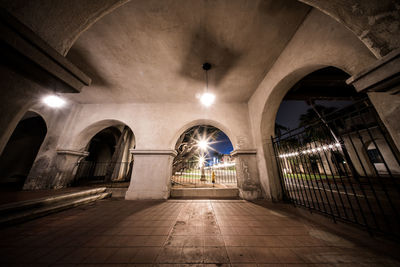 Illuminated corridor at night