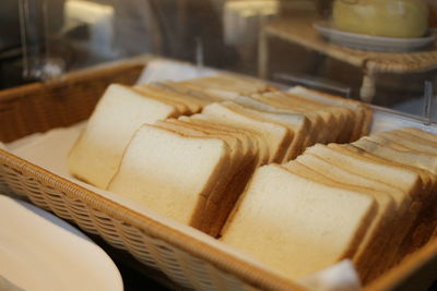 High angle view of bread in plate on table