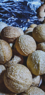 High angle view of cookies on pebbles