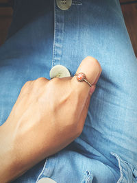 High angle view of woman holding hands