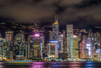 Illuminated buildings in city at night