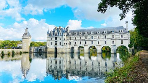 Château de chenonceaux. reflection of building in water