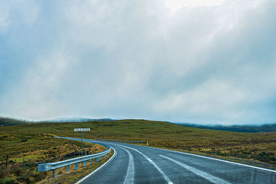 Empty road along landscape against sky