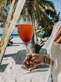 Midsection of woman holding wineglass