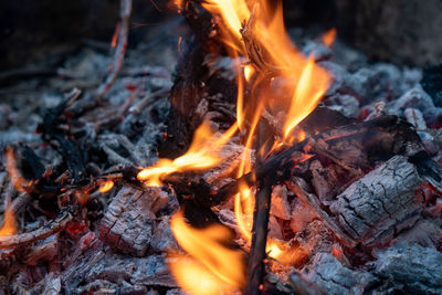 High angle view of bonfire