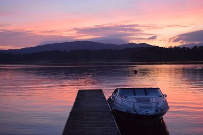 Scenic view of lake against sky at sunset