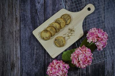 High angle view of flowers on table