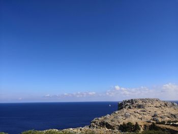 Scenic view of sea against clear blue sky