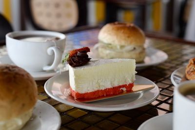 Close-up of breakfast served on table