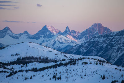 Sunset over mountains in banff alberta canada