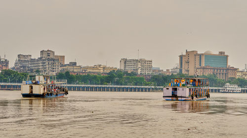Passenger ferries crossing the hooghly river