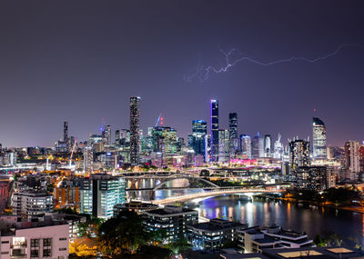 Illuminated buildings in city at night