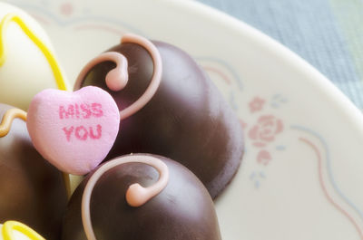 Extreme close-up of chocolate and candy