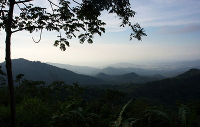 Scenic view of mountains against sky during sunset