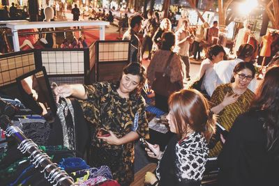 High angle view of people at market