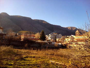 Scenic view of mountains against clear sky