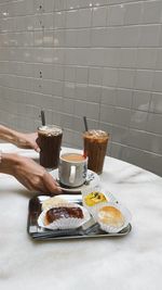 High angle view of food on table