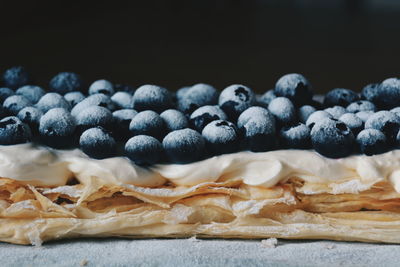 Close-up of puff pastry on table