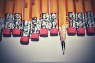 Close-up of pencils on table