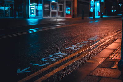 Close-up of road at night