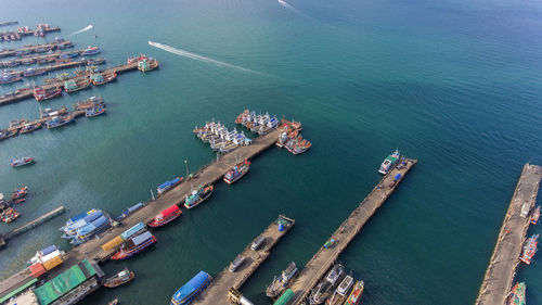 High angle view of commercial dock at sea