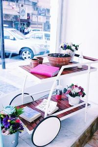 Pink flowers on table