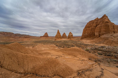 Rock formations on landscape against sky