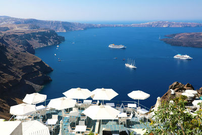 High angle view of boats in sea