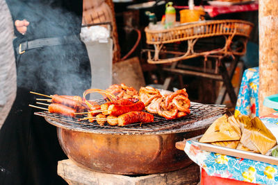 Food on table at market stall