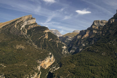Landscape showing some high mountains under a blue sky in the pyrenees