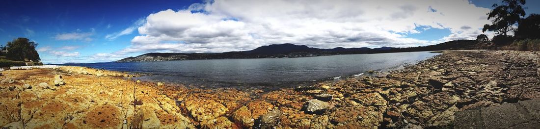 Scenic view of sea against cloudy sky